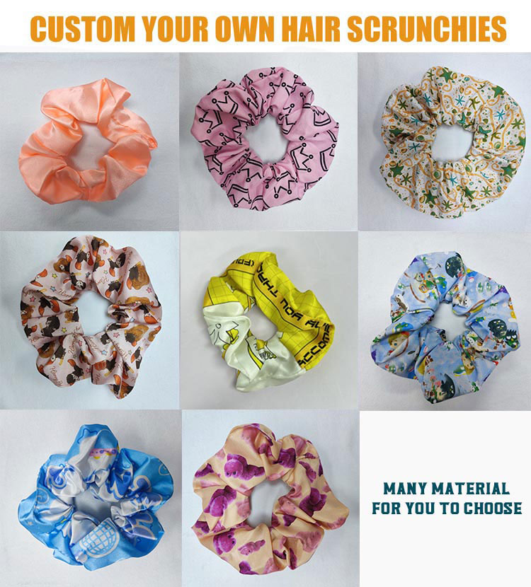 Custom Scrunchies Personalized Logo Accessories Fabric Elastic Band Hair Ties Elastic Hair Band Ties Silk