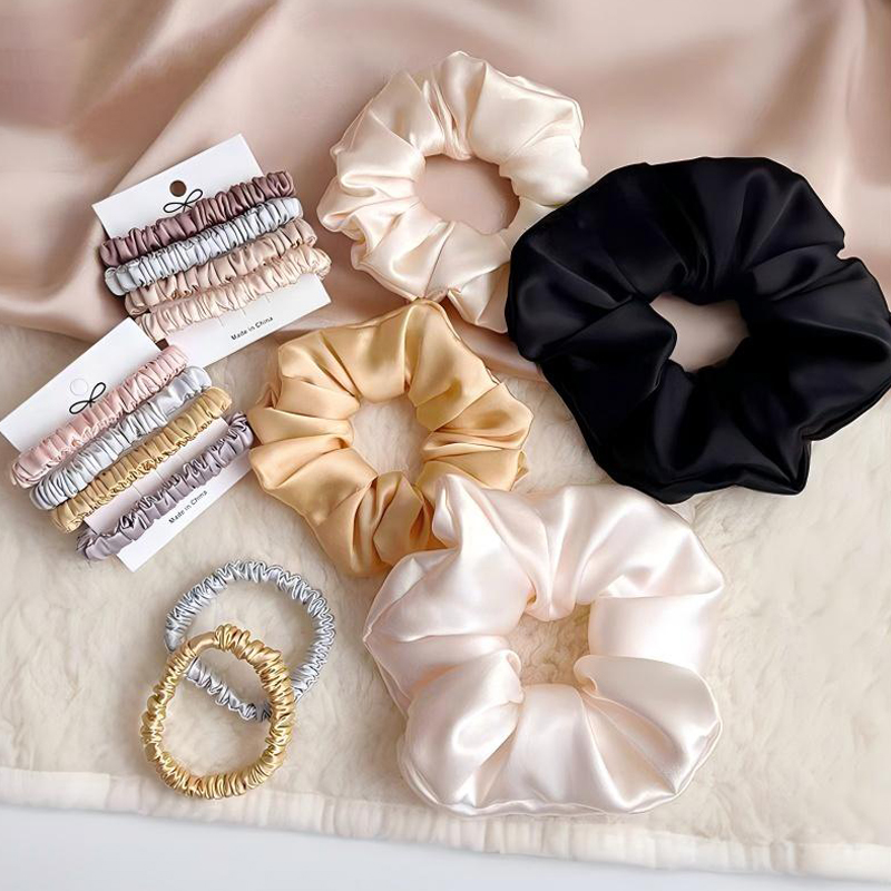 Custom 100% Mulberry Silk Scrunchie Set 6cm Elastic Silk Hair Bandsfor Women Luxury Silk Hair Scrunchies