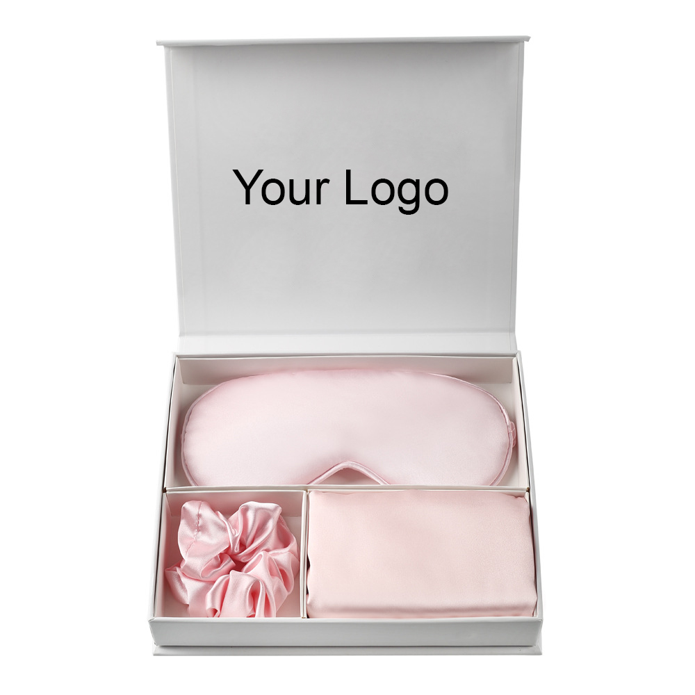 European and American Custom-made Silk Three-piece Eye Mask Scrunchies Eye Mask Pillowcase Set Gift Box