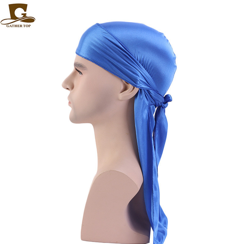 Wholesale Custom Logo Hair Accessories Long Tail Solid Color Women Comfort Daily Premium Satin Silky Durag for Men