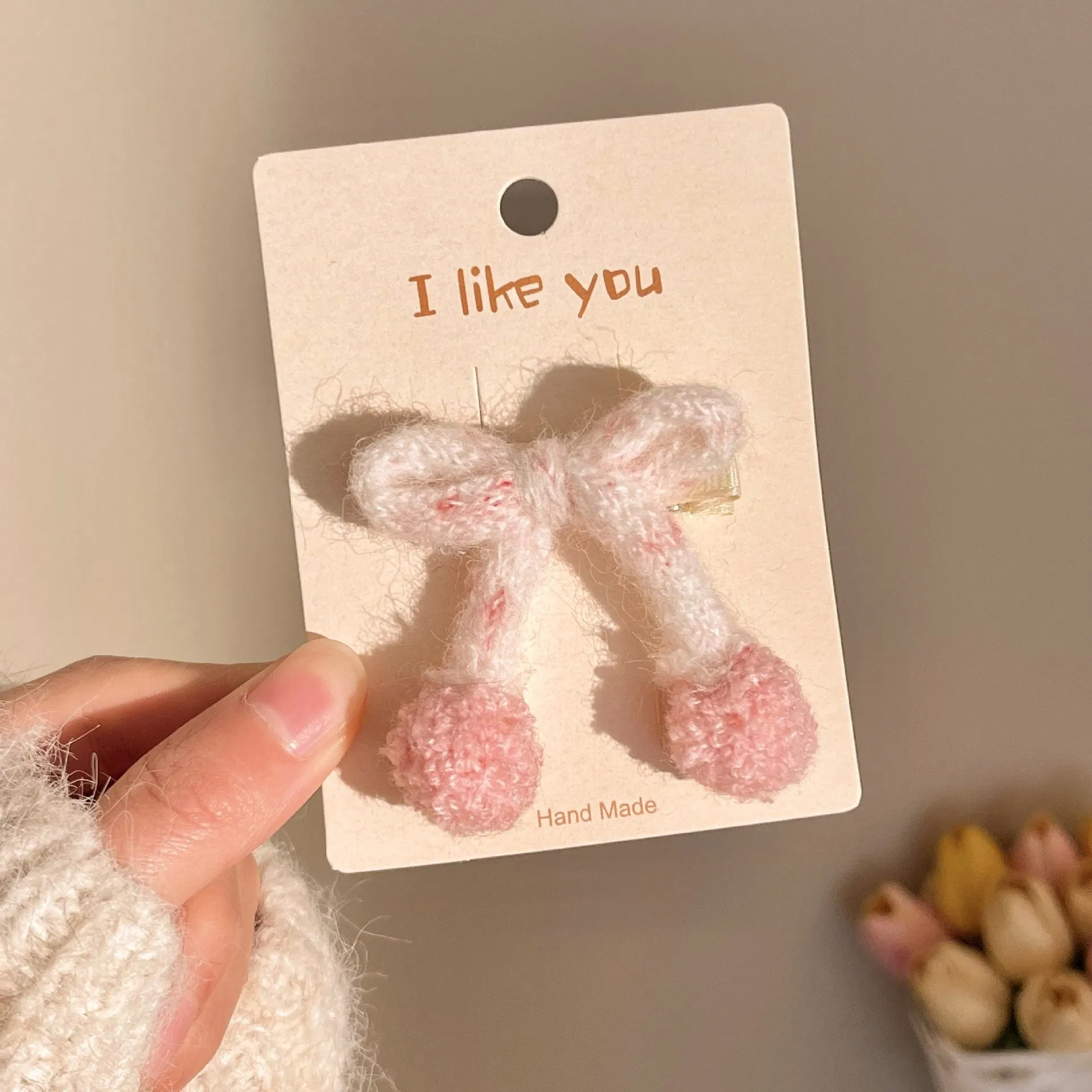 Butterfly Yarn Sweet Girl Heart Knitted Macaron Color Series Side Clip Colored Hair Accessories Factory Wholesale