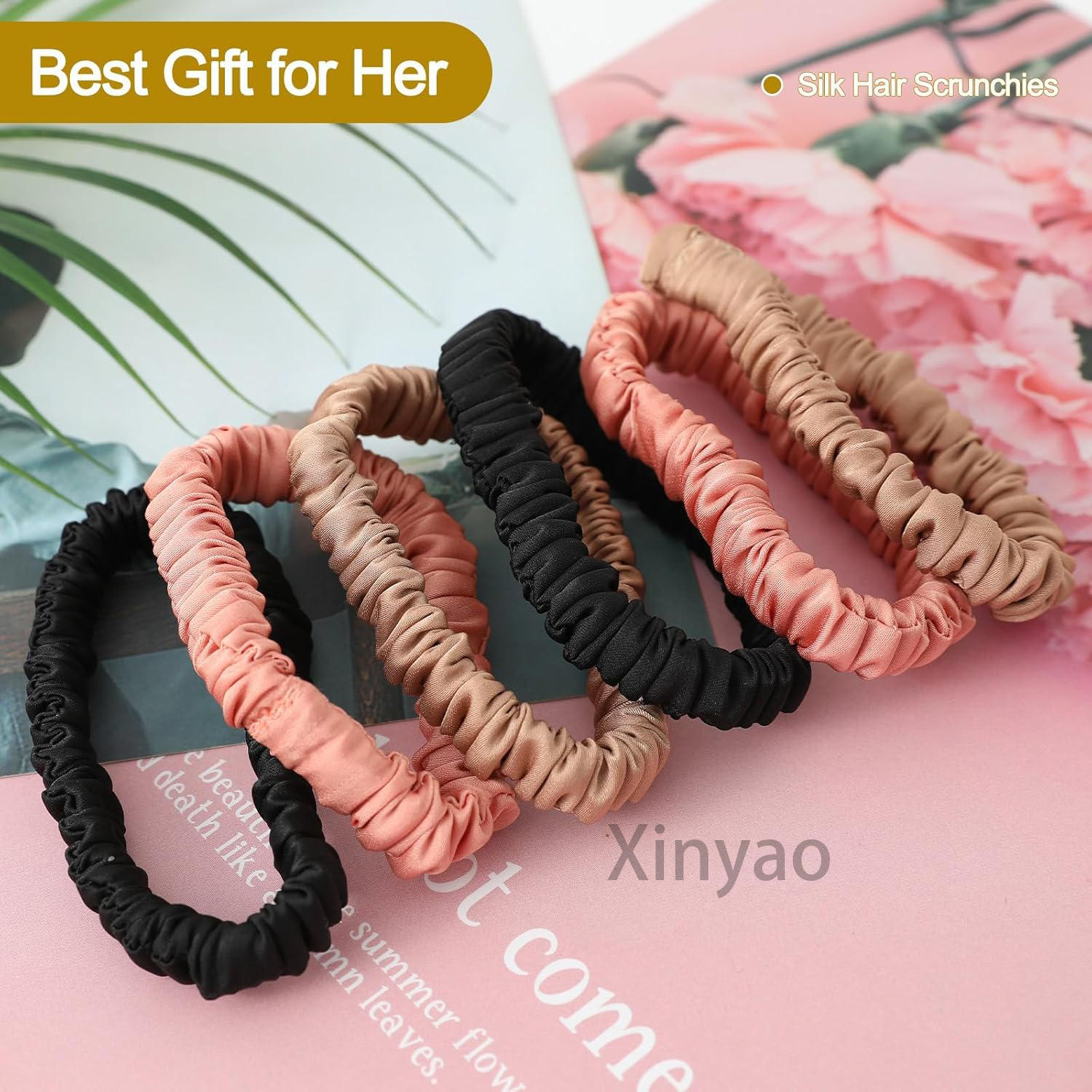 Custom Logo High Quality Silk Satin Thin Skinny Hair Ties Scrunchie for Women Multi-Purpose Hair Care Styling Hair Accessories