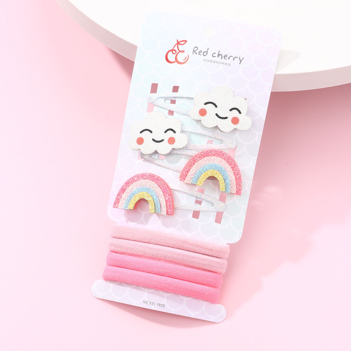 8pcs Fashion Sweet Rainbow Cloud Hair Clip Hair Tie Sets for Kid Girl Korean Lovely Princess Seamless Elastic Hairband Jewelry