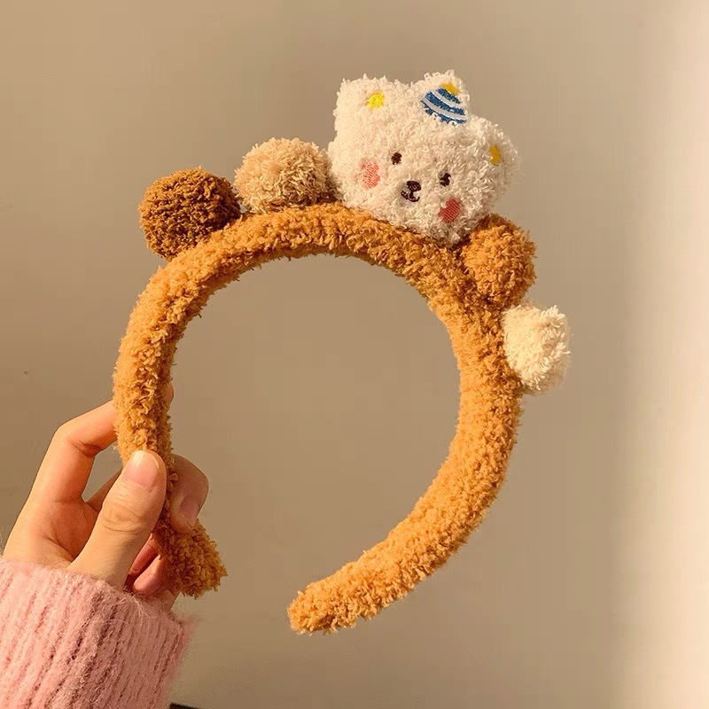 New Autumn Winter Elastic Cartoon Cute Bear Hairbands High Quality Fluffy Colorful Wash Face Hair Accessories Ladies Headband