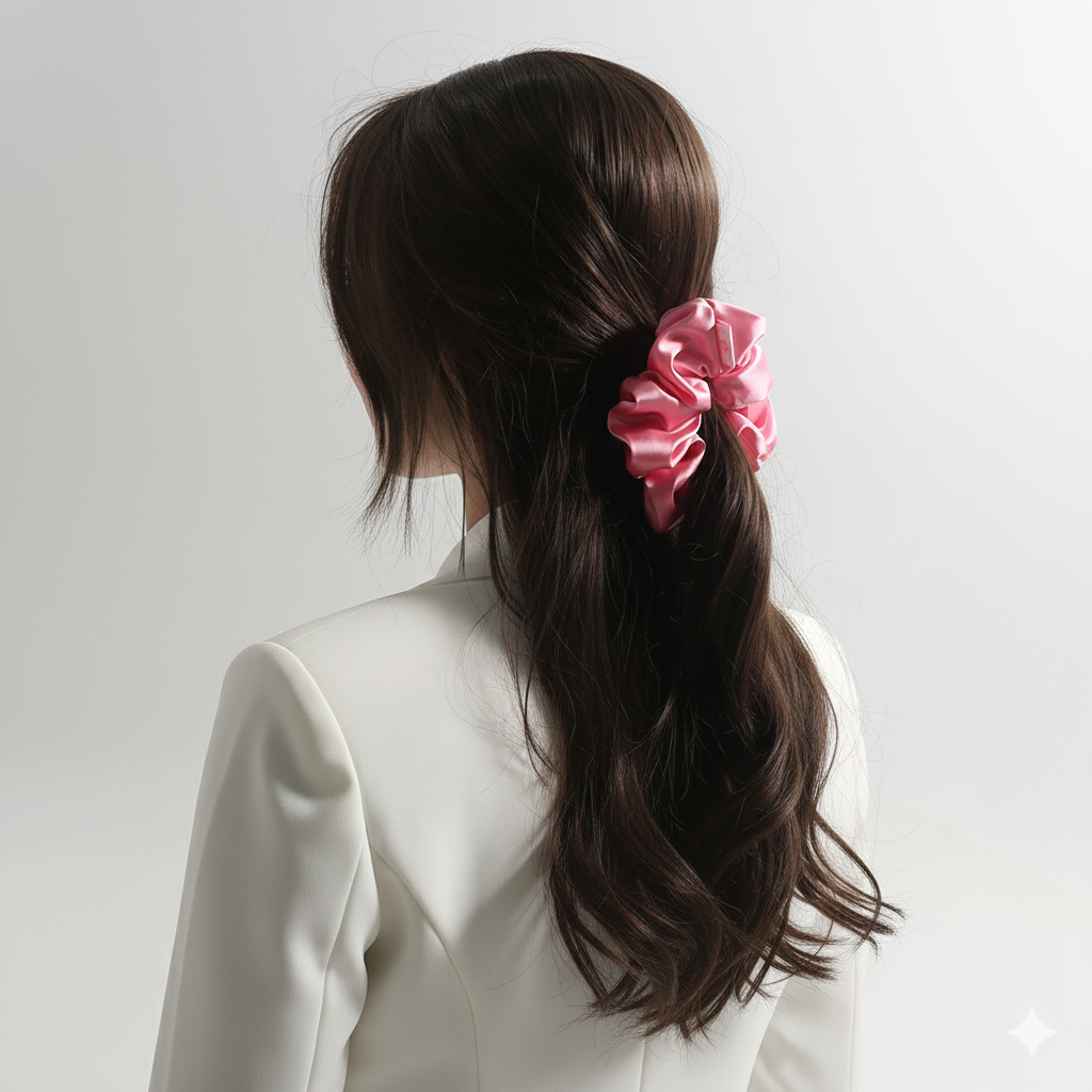 SC3040C High Quality Women Solid Pink Lime Color Large Big Hair Ties Elastic Custom Satin Hair Hairband Scrunchies