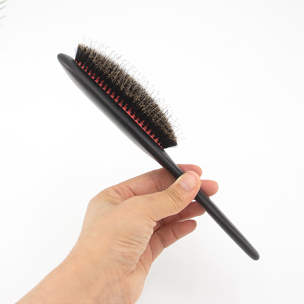 Customized Logo Natural Boar Bristle Hair Extension Brush Dry And Wet Detangling Brush For Curly Hair