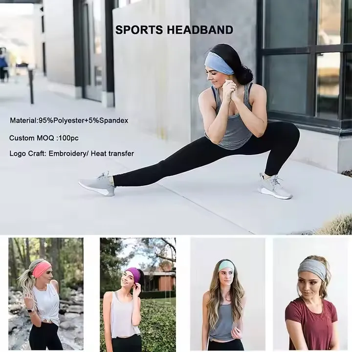 Polyester Non-Slip Sports Headbands Custom Logo Yoga Running Hair Accessories
