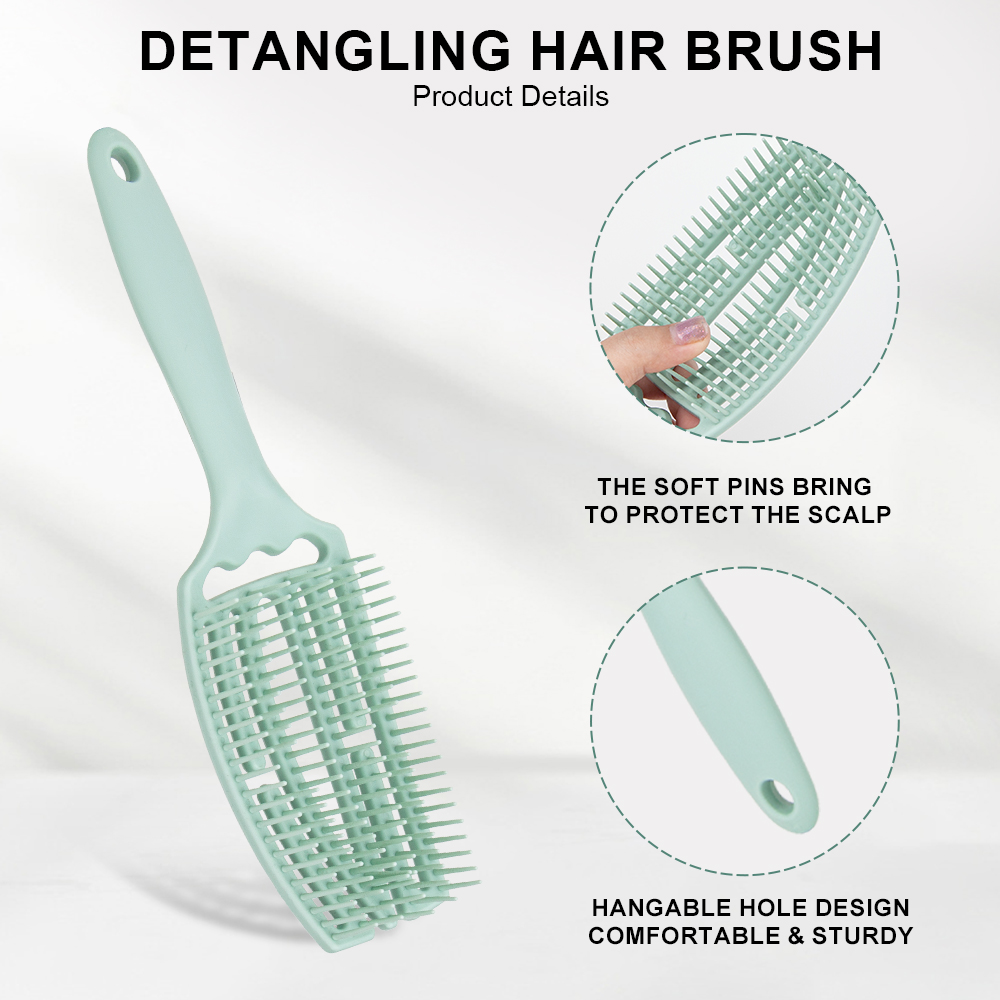 Personalize Large Curved Fluffy Rib Comb Curly Hair Styling Brush Wet Dry Salon Detangler Hairdressing Tools For Female Home Use
