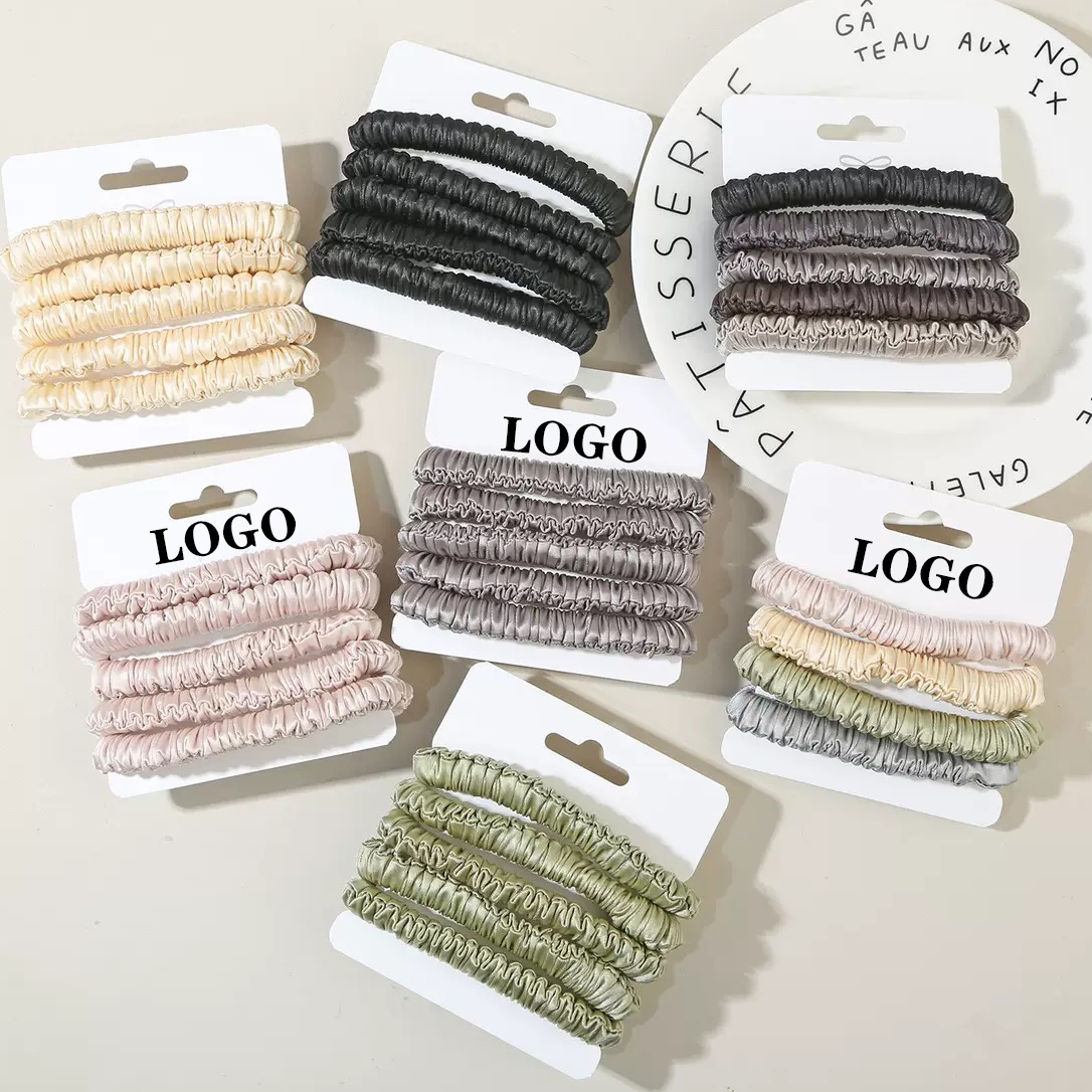 Custom Logo High Quality Silk Satin Thin Skinny Hair Ties Scrunchie for Women Multi-Purpose Hair Care Styling Hair Accessories