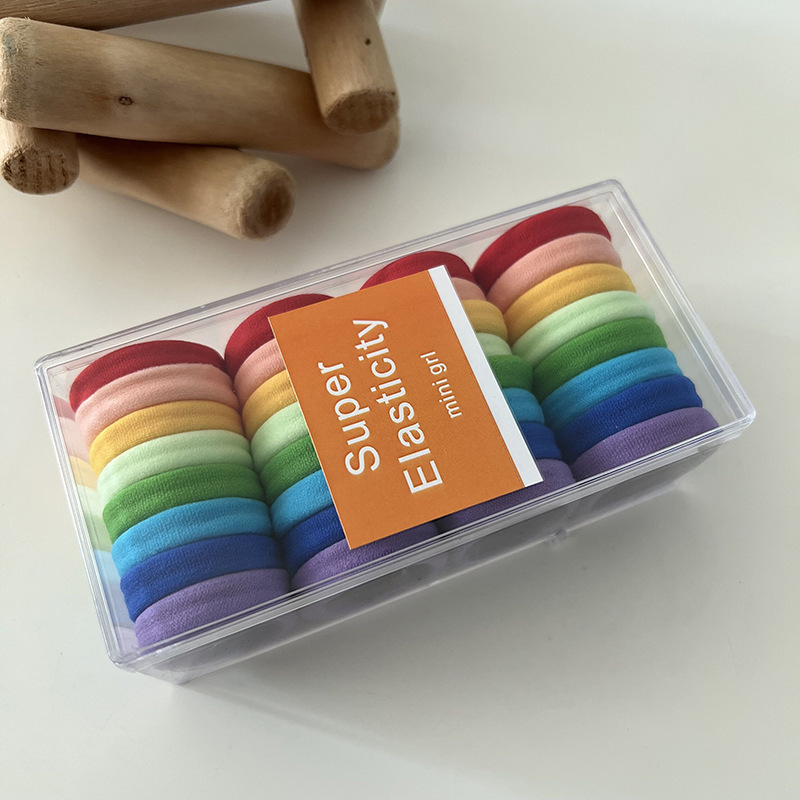 32pcs/box Wholesale Multi-color High Stretch Towel Rope Hair Tie Super Elasticity Hair Band Cute Nylon Ponytail Holder Hair Tie