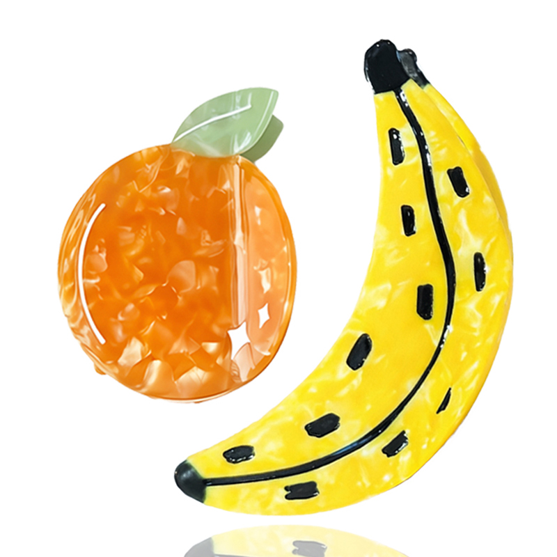 Bulk Eco Friendly Fruit Shape Banana Hair Claw Clips Logo Custom Orange Women's Hair Clips Trendy Acetate Hairclaw Biodegradable