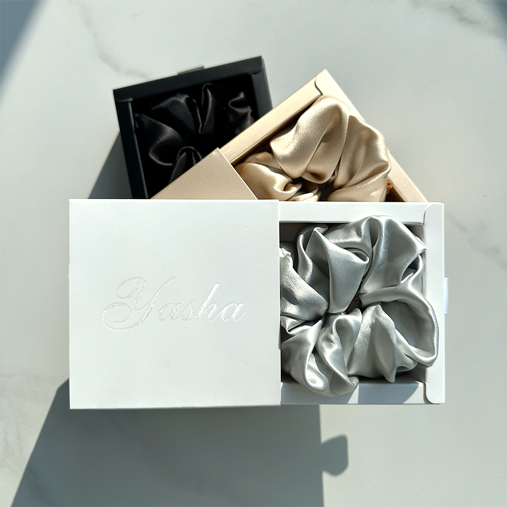 Custom Private Label 100% Pure Mulberry Silk Scrunchies Set Bulk Hair Accessories Satin Silk Hair Scrunchies