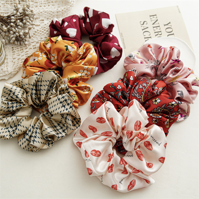 Wholesale Fashion Oversized Scrunchie Floral Summer Satin Scrunchy Oversize Hair Tie