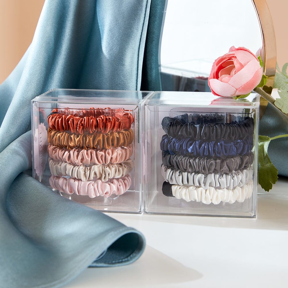 2025 New Arrival 16 19 22Mm Custom Logo Stain Silk Hair Ties Bands 100% Pure Mulberry Silk Scrunchie Set