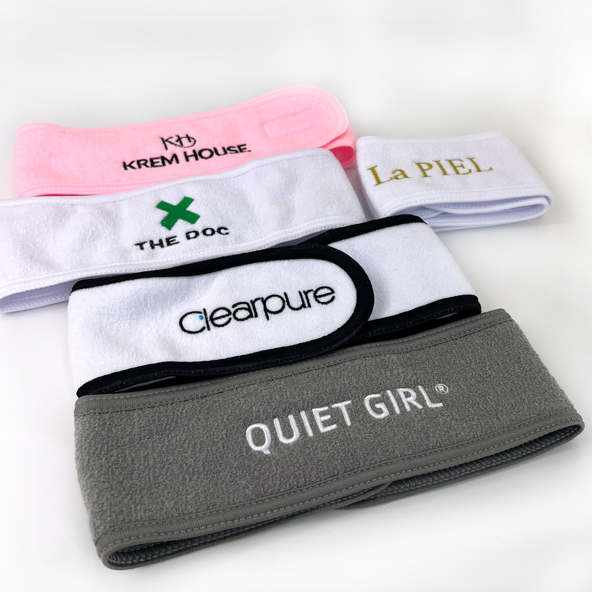 Custom Woven Logo White Black Spa Headband Women Girl Skincare Face Washing Hairband Wrap Make Up Microfiber Spa Head Bands