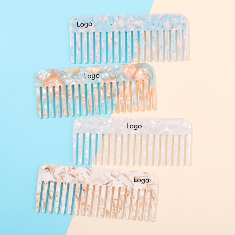 MiDairy 4mm Thickness pink Tortoiseshell Acetate Wide Tooth Hair Comb Set with Private Label Custom logo