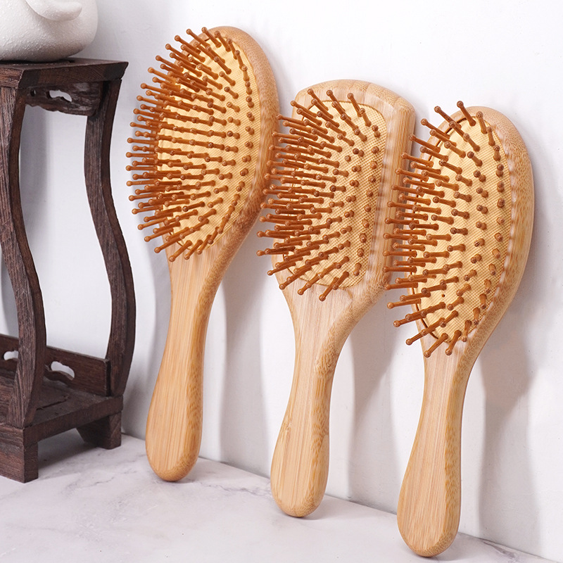 2026 Natural Organic Comb Customized logo Natural Bamboo Hair Brush Biofriendly airbag Hairbrush
