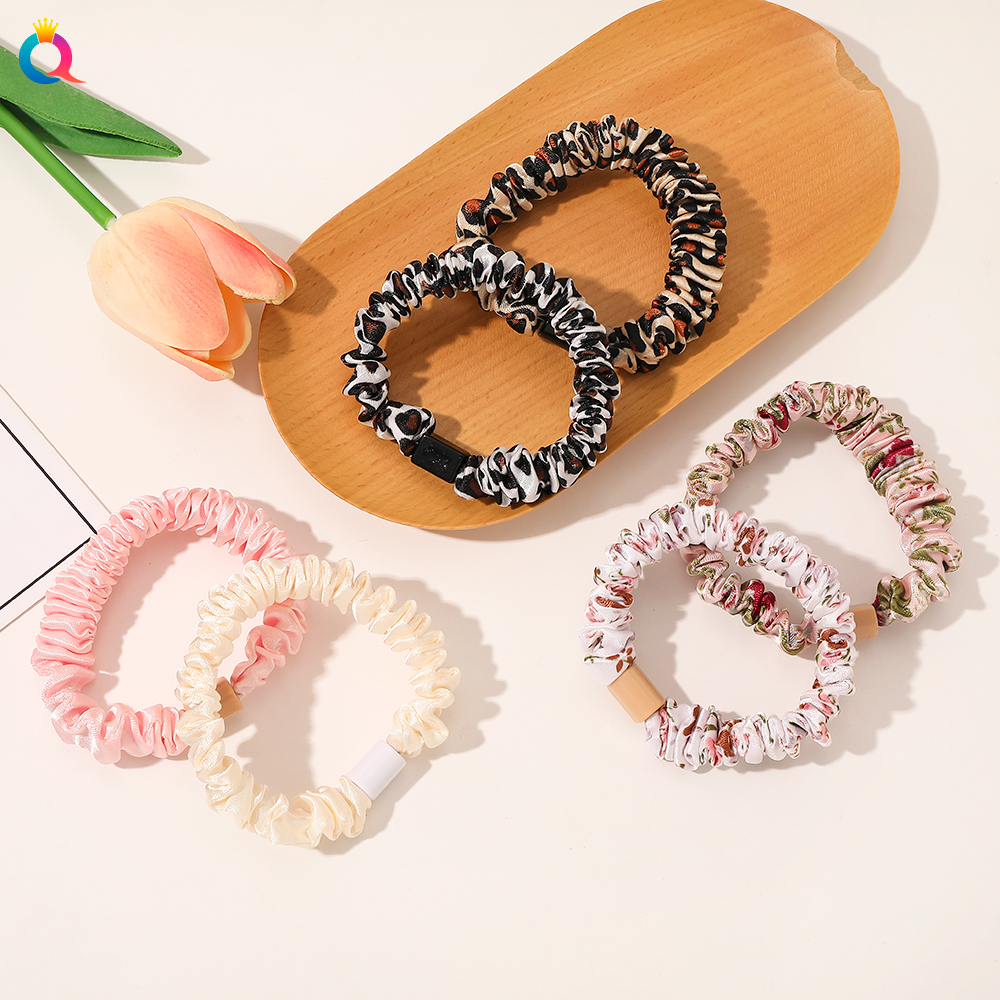 New Skinny Satin Scrunchies Hair Ties Woman Scrunchy Chouchou Ponytail Holder