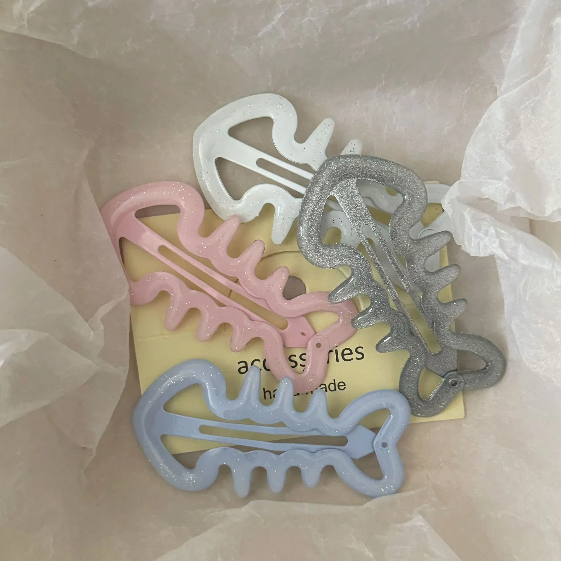 Cream Pink Glitter Fish Bone Dripping Oil Colored Hair Clip Bb Clip Cute Hair Accessory Cross-Border Wholesale