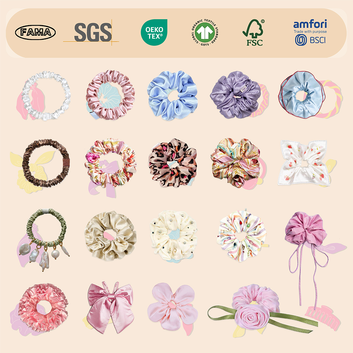 Custom 100% Mulberry Silk Scrunchie Set 6cm Elastic Silk Hair Bandsfor Women Luxury Silk Hair Scrunchies