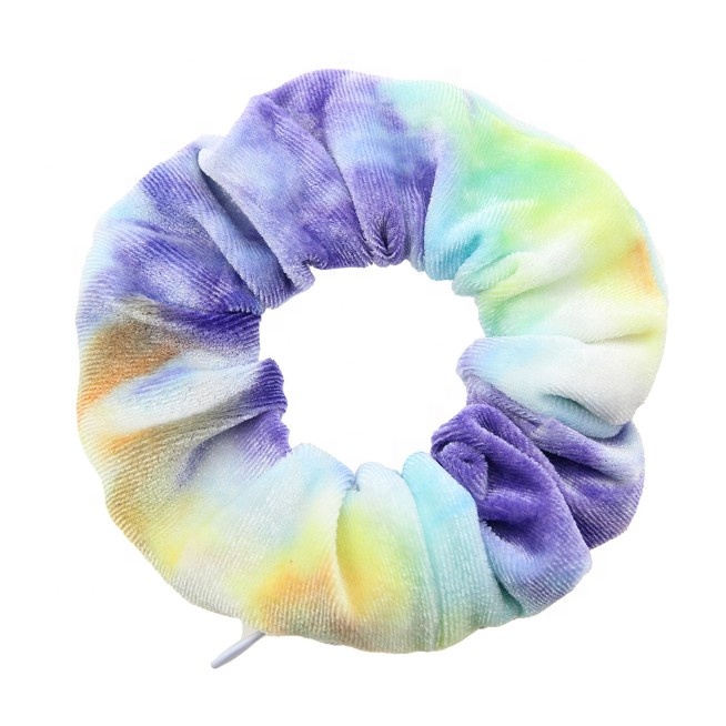 Factory Wholesale Custom Tie-dyed Elastic Hair Ties Fashion Velvet Pocket Hair Scrunchies With Zipper