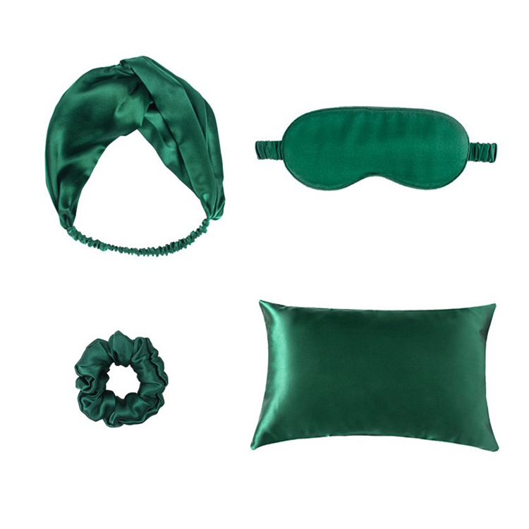 Factory Silk-like Satin Light-blocking Eye Mask &amp; Pillowcase 4pcs-Set with Scrunchies Hair Accessories Gift Box Eye Protection
