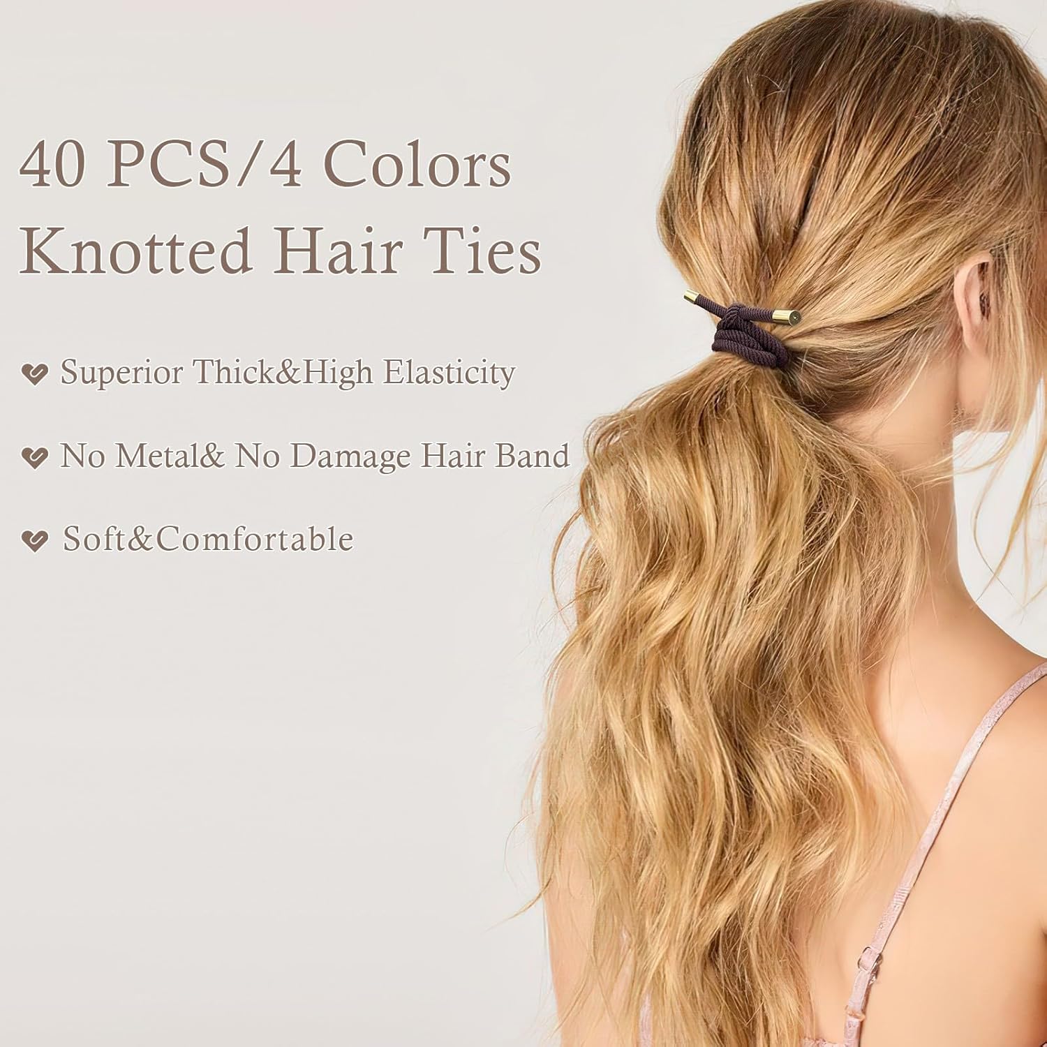 40 PCS Elastics Knotted Hair Ties Adjustable No Damage Ponytail Holders for Women Girls 5MM Rubber Bands for Hair 4 Colors