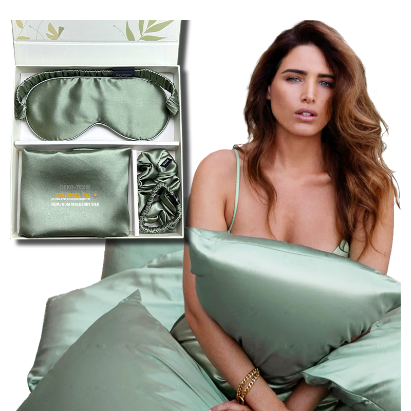 Custom Logo Ivory Pure Silk Pillowcase Scrunchie Box Hair Tie Luxury Sleep Eye Mask 100% Mulberry Silk Pillow Case Set