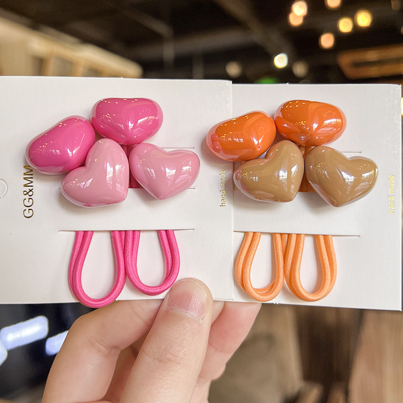 Elegant 2pcs/set Candy Color Love Design Elastic Hair Rope High Quality Cute Girls' Styling Hair Accessory No Damage Headbands