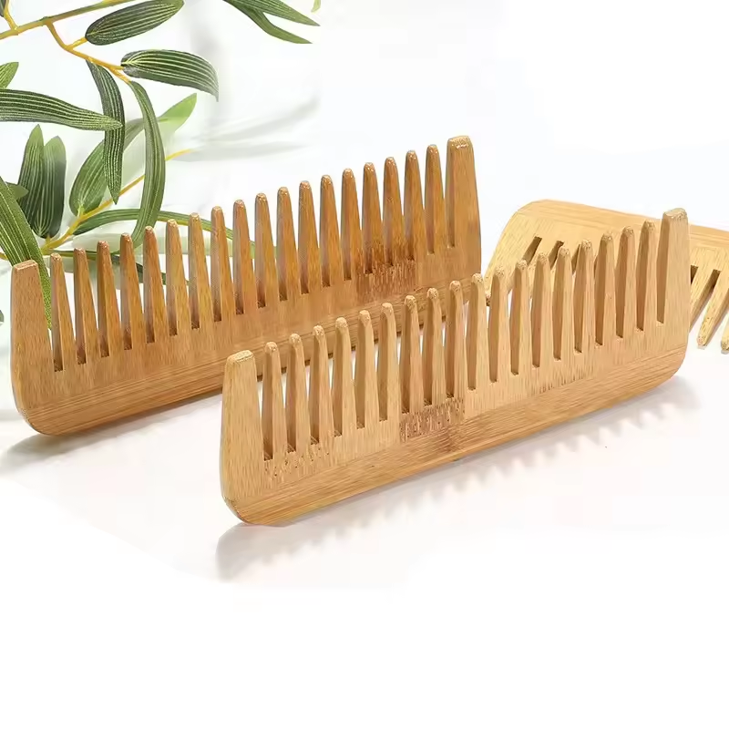Custom Logo Wooden Beauty Hairbrush Biodegradable Bamboo Wide Comb Scalp Massage Natural Wood Bamboo Beard Hair Brush Set