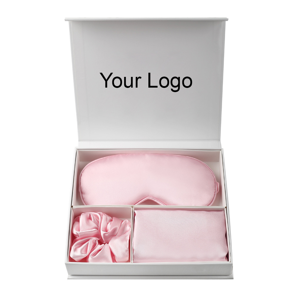 European and American Custom-made Silk Three-piece Eye Mask Scrunchies Eye Mask Pillowcase Set Gift Box