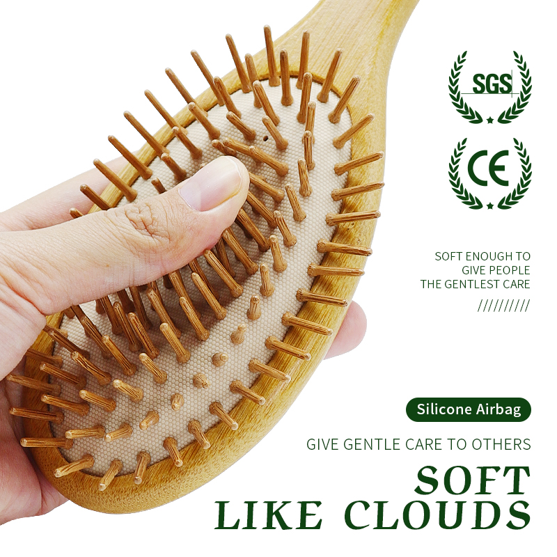 BOOMHOME Wooden Hair Brush Bamboo Square Oval Custom Paddle Brush Bristles Hair Comb Women Men Massage Scalp Bamboo Hairbrush