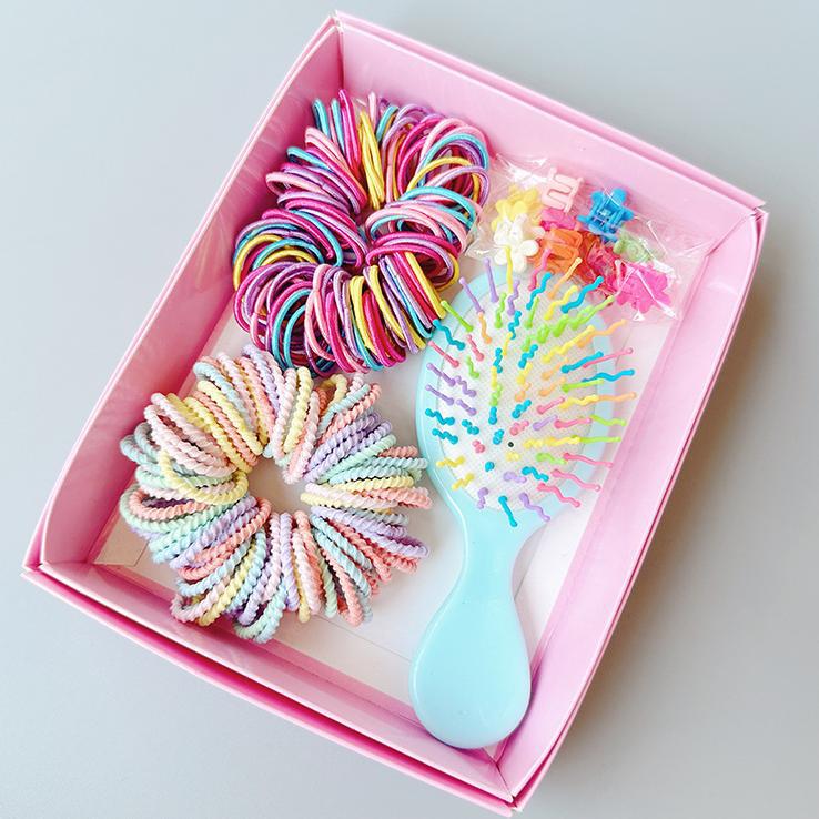 Cute Pink Rubber Band Hair Rope Set Girls Accessories Headband Baby Card Gift Box Boxed Hair Clips Hair Ties