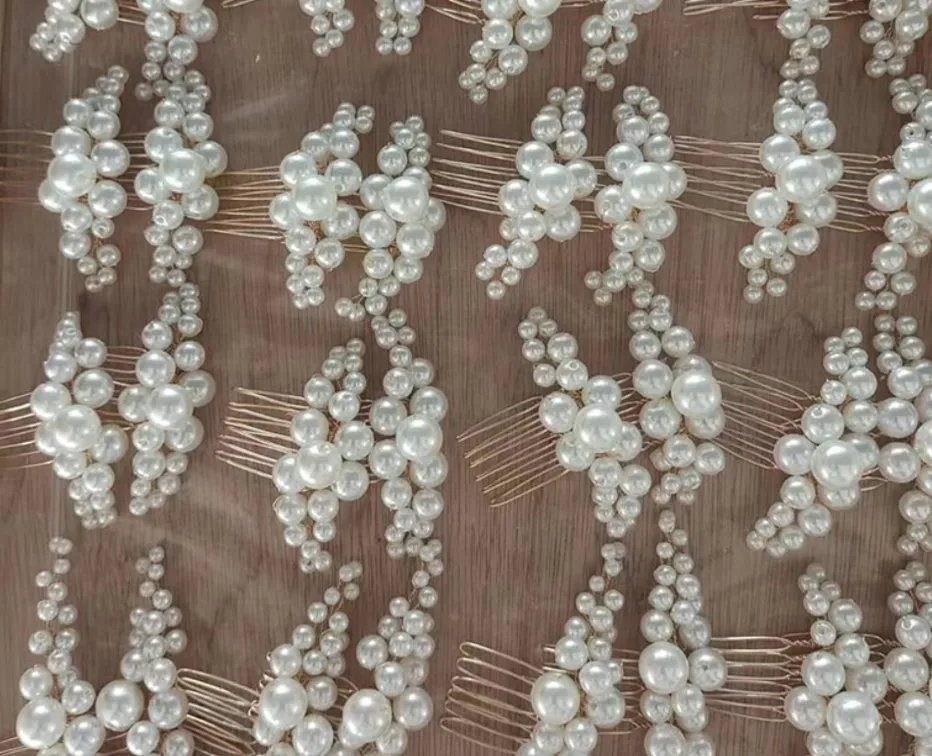 Natural Pearl Hair Comb, Porcelain Flower Headpiece. Bridal Wedding Hair Accessories