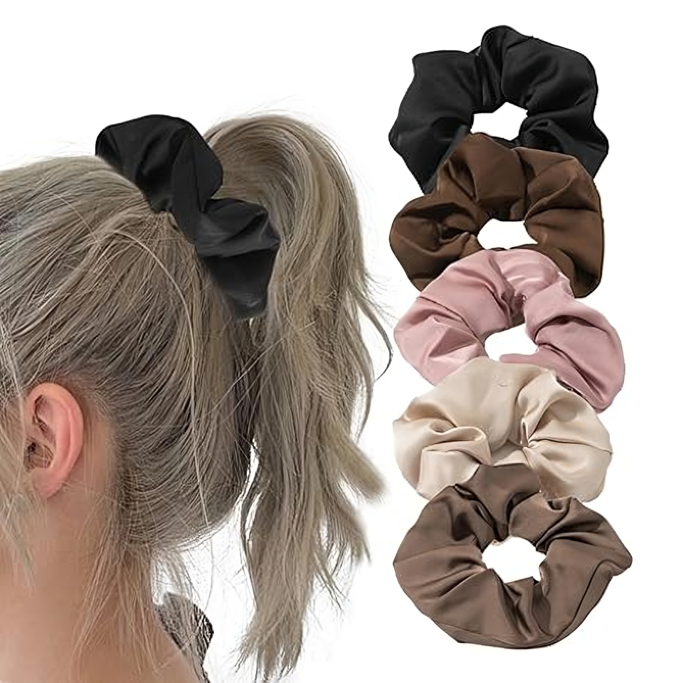 Manufacturer Satin Scrunchie Custom Label Logo Hair Scrunchie Silky Satin Elastic Hair Bands Hair Accessories Ponytail Holder