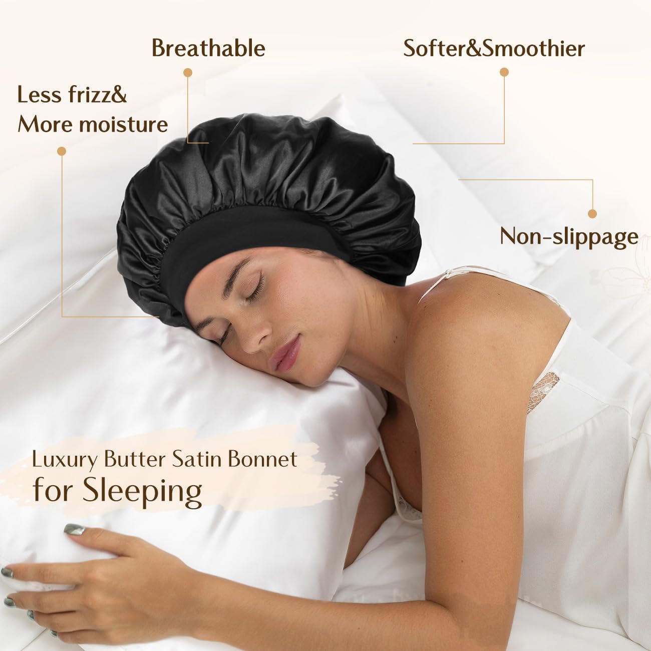 Fashion Wholesale Satin Silky Sleep Bonnet With Elastic Wide Band Double Layer Sleep Wraps Hair Cap Bonnet With Custom Logo