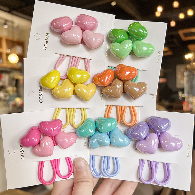 Elegant 2pcs/set Candy Color Love Design Elastic Hair Rope High Quality Cute Girls' Styling Hair Accessory No Damage Headbands