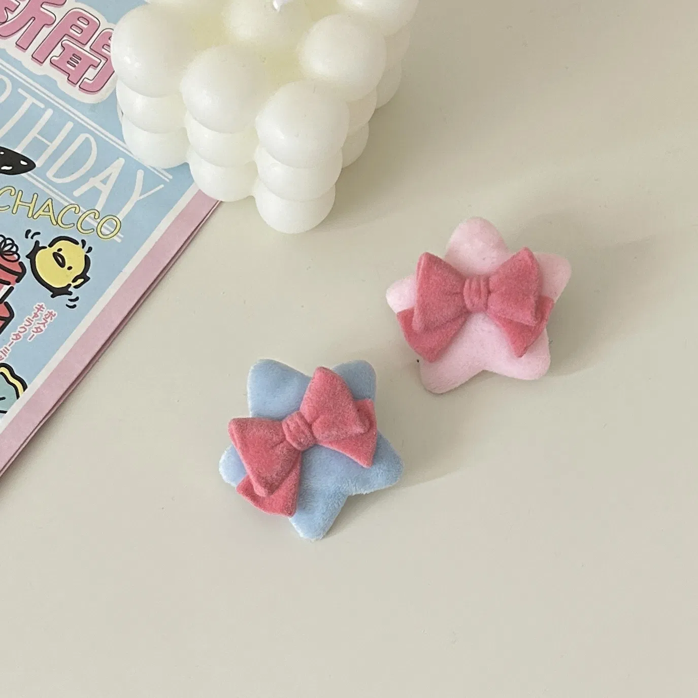 Gentle Korean Style Girl Style Plush Bow Soft and Cute Hair Clip Ins Sweet Edge Clip Pentagram Hair Accessory