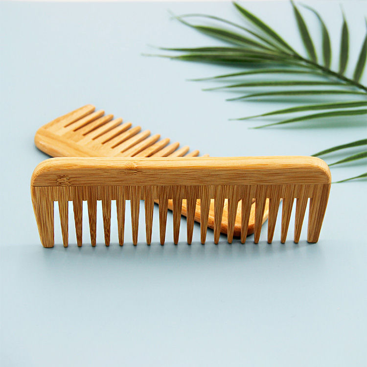 Custom Logo Natural Bamboo Anti Static Wide Tooth Hair Comb For Home Use Fashion Style Wholesale