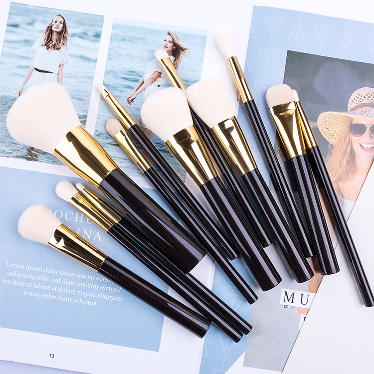 2025 Manufacture 12pcs High End Fashion Blue Handle Gold Tube Makeup Brush