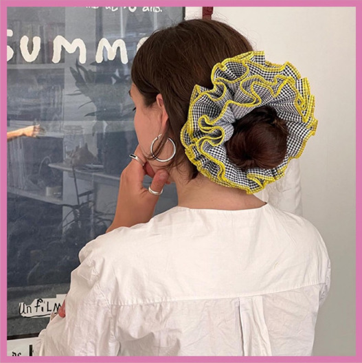 CLARMER Wholesales Fashion New Hair Accessories Plaid Hair Tie Customized Fabric 4 Layer Color Oversize Scrunchies for Women
