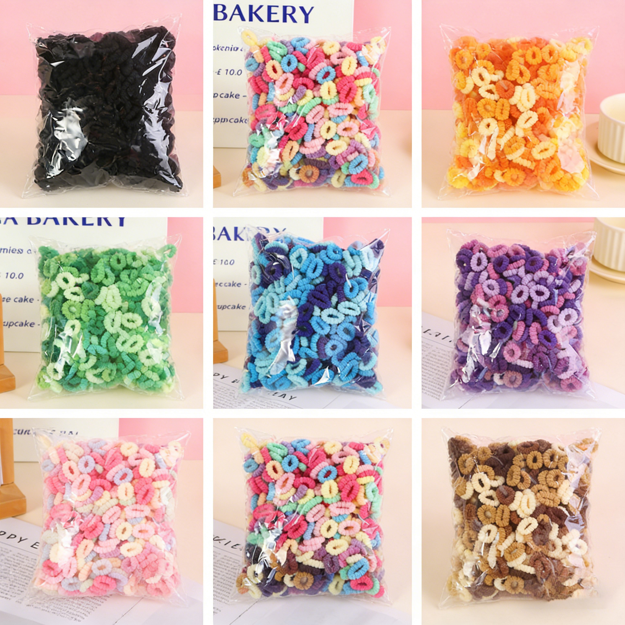 No Damage Kids Terry Cloth Hair Ties High Elastic No Crease Bulk Scrunchies in Mixed Colors Gradient Design 2cm Size for Girls