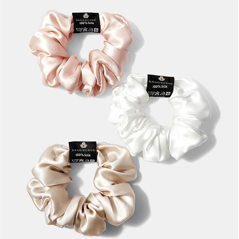 Fashionable Custom Logo Elasticated 100% Mulberry Silk Hair Scrunchies Hair Accessories for Women Hair Bands