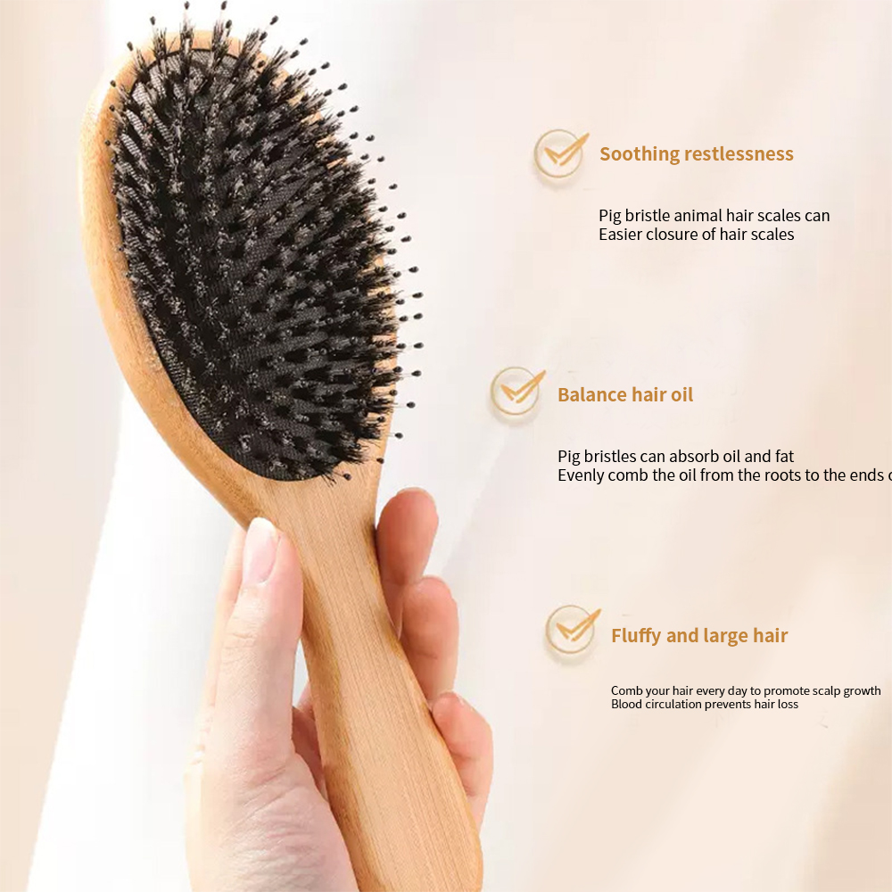 Wholesale Eco-friendly Wooden Scalp Massage Hair Comb Nylon Boar Bristles Hair Brush Airbag Paddle Hair Brush