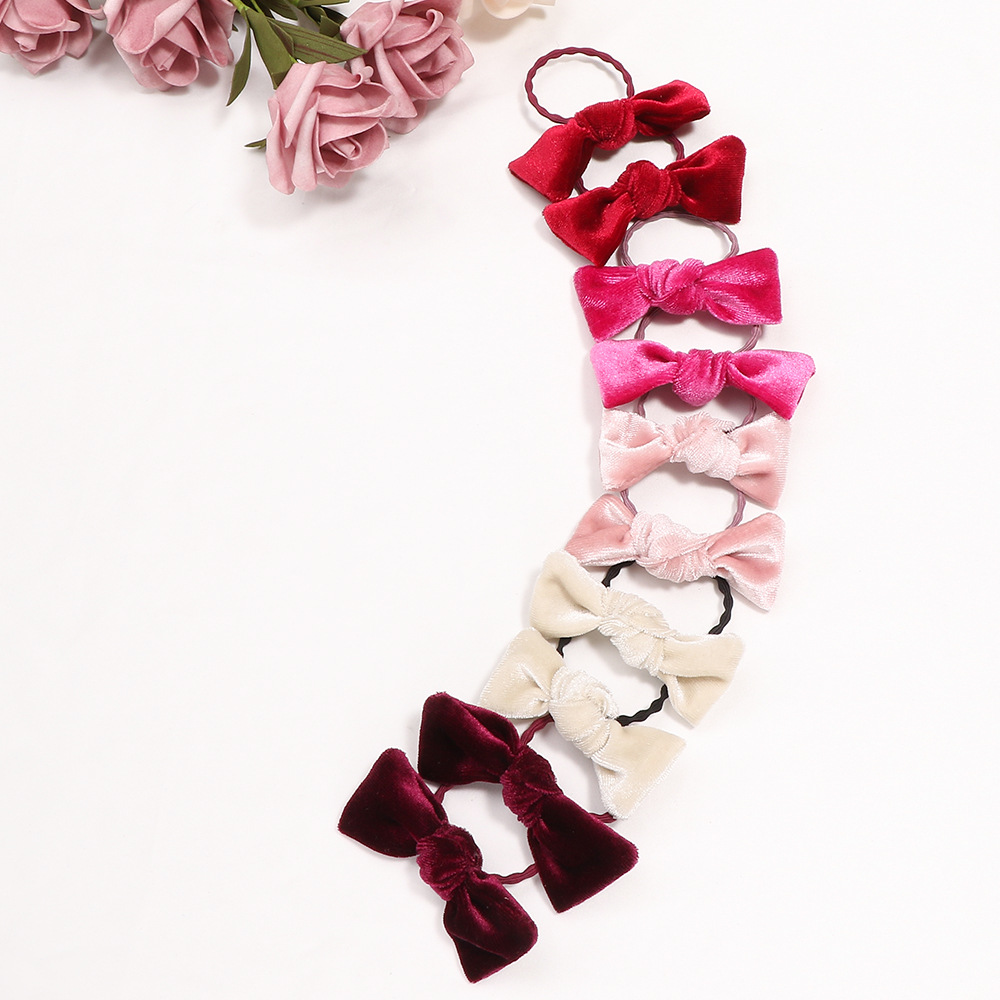 Cute Baby Solid Color Small New Bow Children's Rubber Band Without Hair Damage Velvet Knotted Hair Tie for Girls
