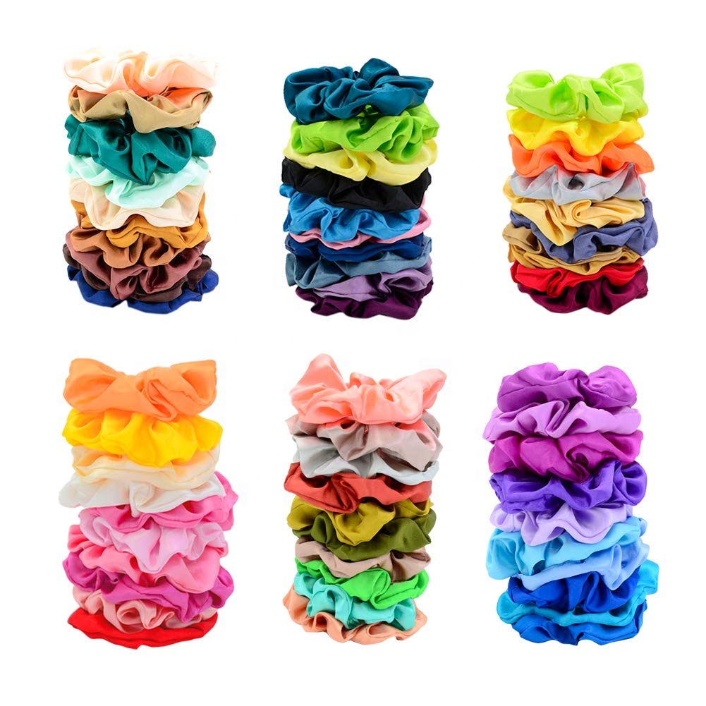 Wholesale Cheap Top Quality Solid Color Ponytail Holder Elastic Hair Ties Bands Accessories Silk Satin Scrunchies for Women