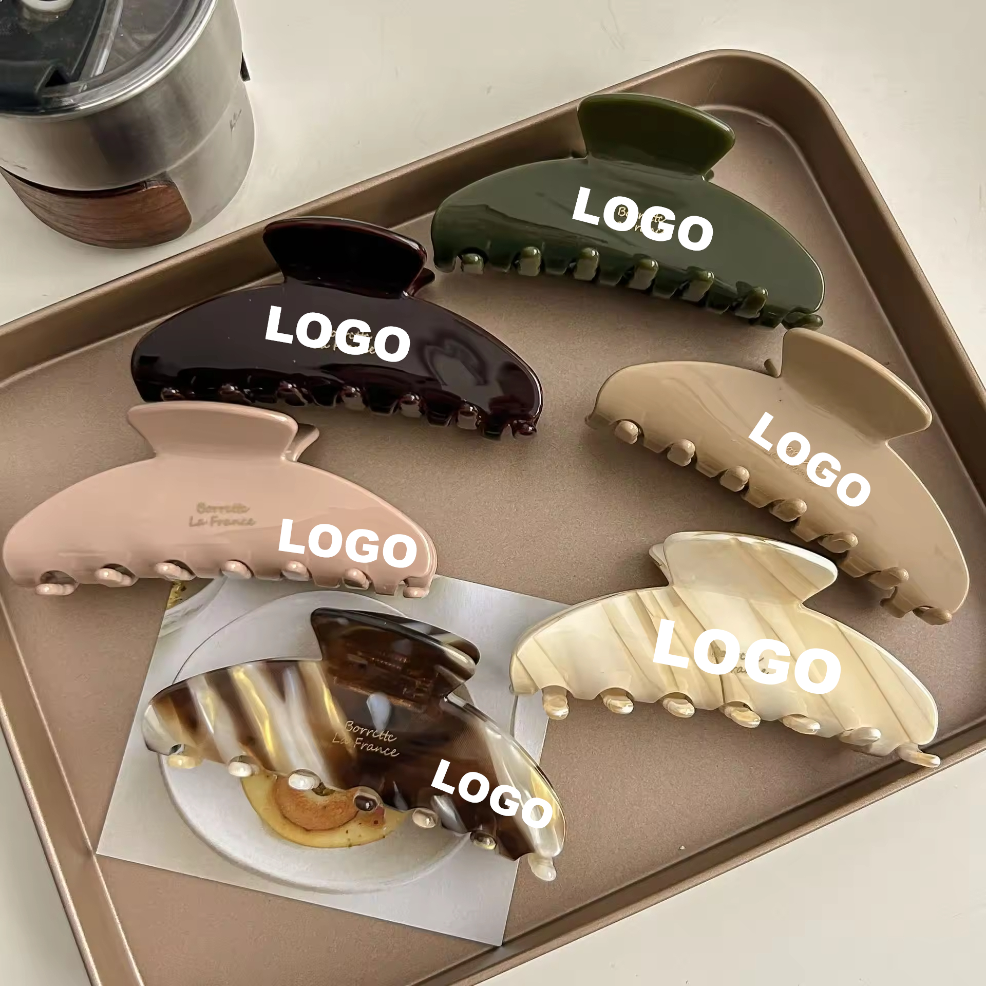 Custom Gold Printing Logo French Style 10cm Large Acetate Hair Claw Clips Clamps Woman Clips Hair Accessory