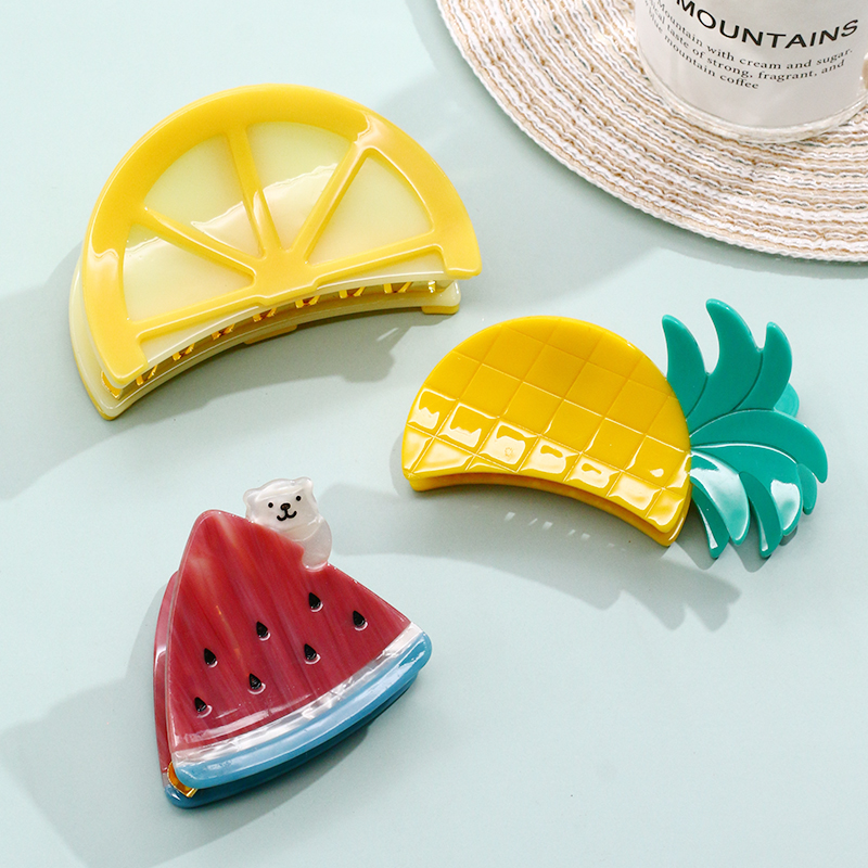 Bulk Eco Friendly Fruit Shape Banana Hair Claw Clips logo Custom Orange Women's Hair Clips Trendy Acetate Hairclaw Biodegradable