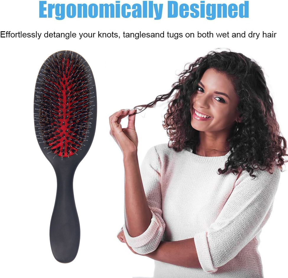 Customized Logo Natural Boar Bristle Hair Extension Brush Dry And Wet Detangling Brush For Curly Hair