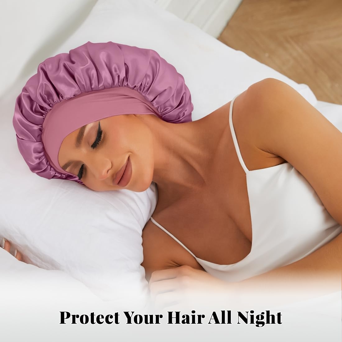 Factory Custom Silk Sleeping Bonnet For Women Satin Hair Cap With Wide Band Soft Hair Bonnet For Curly Braids Natural Hair